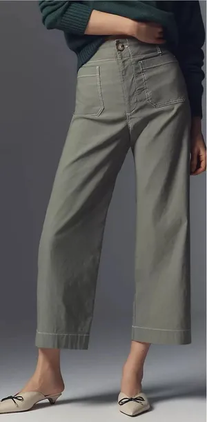 Anthropologie Maeve Colette Crop Pants Maeve Contrast Stitch Moss Olive Green 24 thumbnail 1