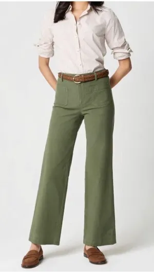 J Crew Lizzie Wide Leg Pants Linen Cotton Olive Green Womens 25 Patch Pockets thumbnail 1