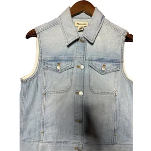 Madewell Women Small Light Wash Denim Trucker‎ Vest Blue Button Up Western Moto thumbnail 3