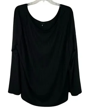 Who What Wear Black Ribbed Blouse Bell Sleeves 2X thumbnail 1