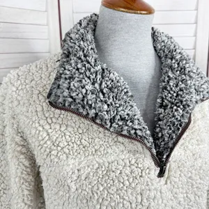True Grit Faux Sherpa Jacket Women Small Beige Pullover Sherpa Quarter Zip Teddy thumbnail 5
