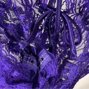 Vintage Victoria’s Secret Gold Label Medium Satin Lace Purple Lingerie Teddy thumbnail 4