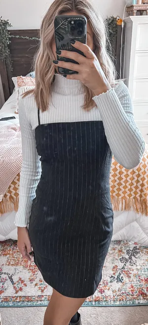 Forever 21 Black Pin Striped Mini Dress thumbnail 1