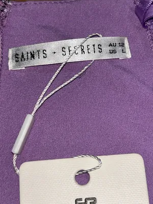 Saints + Secrets Purple Paradise Plunge Ruched Bodycon Mini Dress Large NWT thumbnail 6