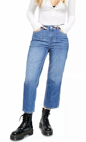 Free People Chloe Baby Barrel Jeans Womens Size Small 100% Cotton OB985403 thumbnail 1