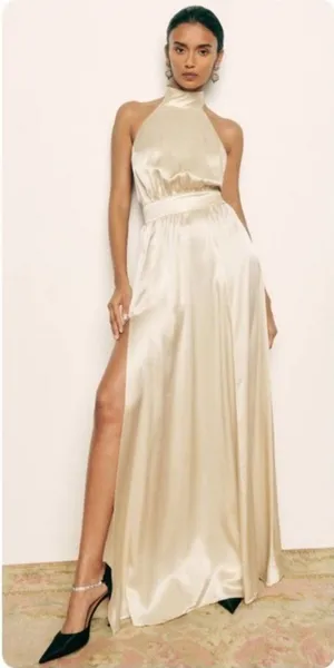 Reformation Alani Silk Halter Maxi Dress Backless Wedding‎ Ivory Size 6 NWT thumbnail 1