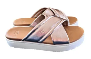 UGG Women's Zayne Crossband Slide Platform Sandal Sz 9.5 Rose Gold Cushion NIB thumbnail 1