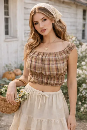 AMERICAN EAGLE Plaid Crop Top Size Small S COUNTRY GIRL COWGIRL WESTERN FARM thumbnail 1