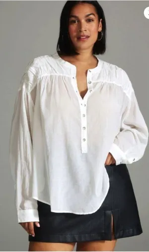 Anthropologie Pilcro‎ Henley Popover Shirt Women XS White Long Sleeve Preppy thumbnail 1