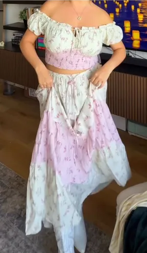 Coastal floral milkmaid 2 pc set dress influencer viral thumbnail 1