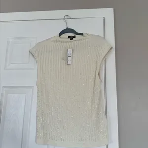 JCrew Cream Beaded Sequin Top Blouse Holidays New Years NWT thumbnail 6