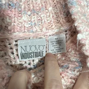 Nuovo Industriale Pink Chunky Knit Vintage Sweater - Size Medium - 1980's Pastel thumbnail 5