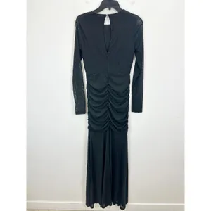 Lulus Vibrant Poise Black Mesh Ruched Maxi Dress Formal Evening Medium NWT thumbnail 12