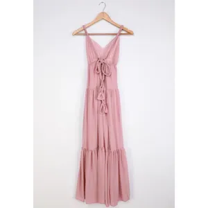 Lulu’s Sunshine Bound Mauve Blush Pink Tiered Tie Braid Maxi Dress Small Wedding thumbnail 15