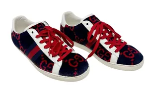 Gucci Ace GG Fabric Sneakers Navy Red Monogram Web Stripe Low Top Women’s 39 thumbnail 1