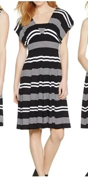 WHBM Genius Convertible Black & White Striped Sleeveless Midi Dress Size 4 thumbnail 1