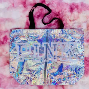 Victoria's Secret PINK Iridescent Holographic Reusable Tote Bag Large Silver‎ thumbnail 1