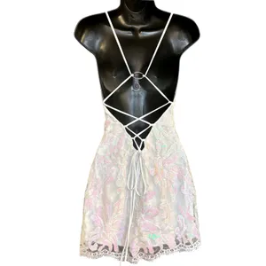Lucy In the Sky Clarabelle‎ Iridescent Sequin Dress Sz S White Fairy Lace thumbnail 4