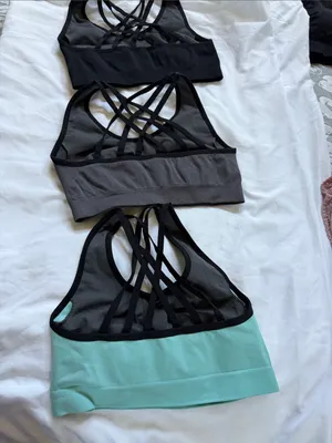 Women’s Strappy Sports Bra - Black, Gray, Mint thumbnail 2