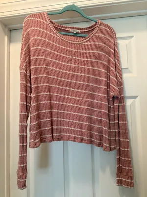 Charlotte Russe Mauve Pink Striped Waffle-Knit Long Sleeve Top thumbnail 1