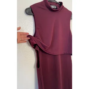 AUW Burgundy High Neck Sleeveless Cutout Side Bodycon Dress Womens Medium Cocktail thumbnail 3