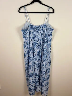 Abercrombie & Fitch Camille Satin Midi Dress Women’s Size XL Blue Floral Slit thumbnail 8