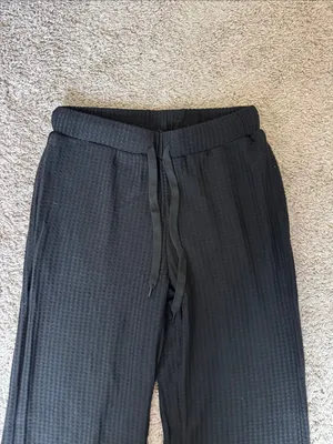 Women's Black Wide-Leg Drawstring Lounge Pants / J20 thumbnail 2