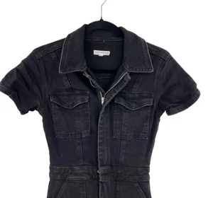 Good American Fit For Success Zippered Jumpsuit In Black099 Denim Size 1 / Small thumbnail 3