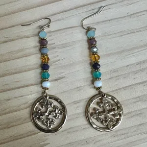 Boho Beaded Dangle Earrings w/ Gold Medallion thumbnail 9