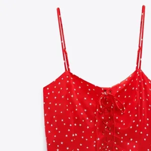 NWT Zara Satin Star Print Thong Bodysuit‎ in Red Size Medium thumbnail 2