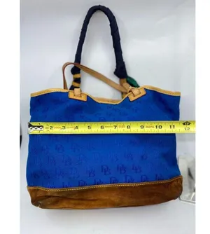 Dooney & BOURKE Blue Brown Large Fabric Tote Bag thumbnail 11