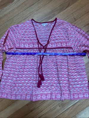 Marea Pink Floral Block Print Cotton Blouse size medium thumbnail 10
