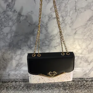 Black & White Glitter Shoulder Bag with Gold Chain thumbnail 3