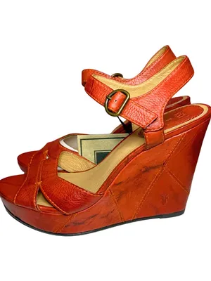 Frye NWT Corrina Campus Wedge Platform Sandals Leather Burnt Red Size 8.5 thumbnail 4