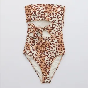 AERIE Brown and Cream Patterned One-Piece Size Small thumbnail 9