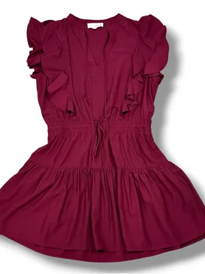 Pinch Isla Flutter Sleeve Tiered Mini Dress Burgundy Maroon Red Medium thumbnail 12