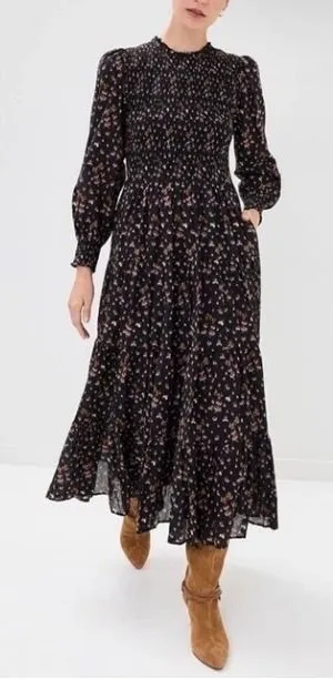 Hill House Home Vivianne The Nap Dress long sleeve black pink women's size small thumbnail 1