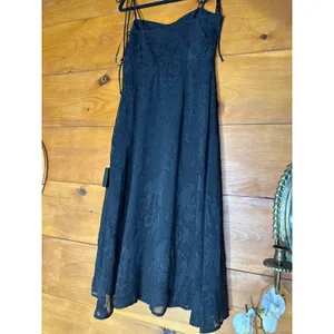 NWT Lulus Loveliest Looks Black Floral Jacquard Tie-Strap Midi Dress Party Sz S thumbnail 6