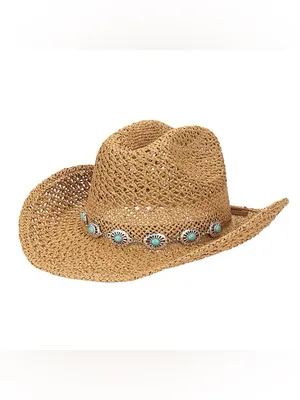Y2K Western Straw Cowboy Hat Turquoise Concho Cowgirl thumbnail 3
