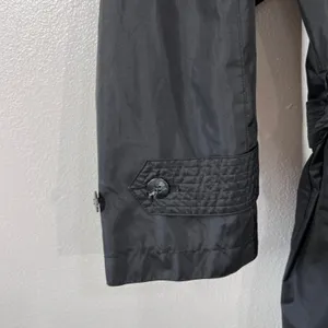 Vtg.80s‎ Maggie Lawrence Black Nylon Trench Coat Rubberized Raincoat Belted Long thumbnail 4