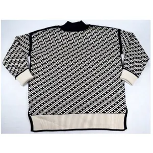 VICI Womens Medium Black White Geometric Knit Oversized Mock Neck Sweater thumbnail 3