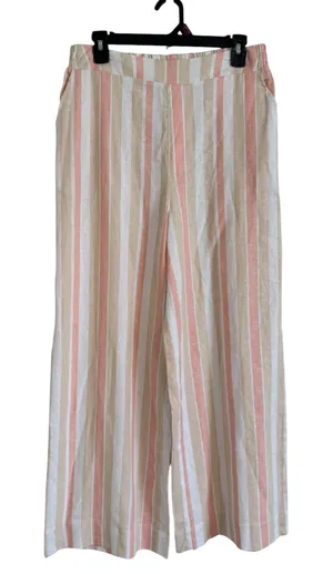 Jessica Simpson Striped Linen Blend Wide Leg Pants Pink Tan White NWT Size S thumbnail 1