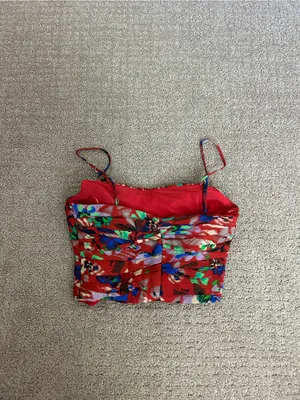 Zara Women's Red Floral Ruched Spaghetti Strap Crop Top Size XS thumbnail 3