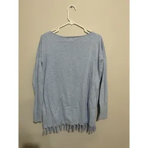Lilly Pulitzer Blue Long Sleeve Round Neck Fringe Trim Cotton Pullover Tunic S thumbnail 4