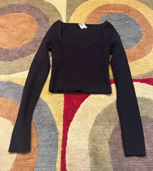 Princess Polly Black Sweater Knit Ribbed Sweetheart Neck Crop Top Size Small thumbnail 1