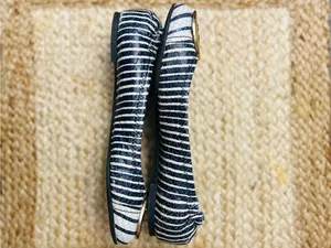 Tory Burch Reva Navy Blue White Striped Snake Skin Embossed Logo Ballet Flat 6.5 thumbnail 6
