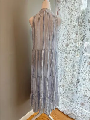 Banana Republic Striped Tiered Gauze Midi Dress - Sleeveless Blue & White Small thumbnail 6