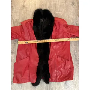 Vtg Red Leather Millyn Fur‎ Collar Coat Jacket 80's Glam Mob thumbnail 10