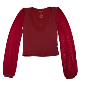 Intimately‎ Free People Wine Red Sheer Mesh Long Sleeve Ribbed Crop Top M/L thumbnail 3