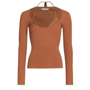 Jonathan Simkhai Jayline Pullover &‎ Bralette Set Ribbed Knit Dawn Size Large Brown thumbnail 4